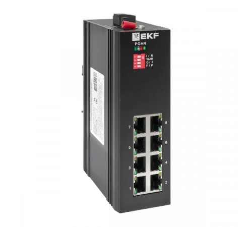 Промышленный неуправляемый коммутатор U-8GTP, 8 портов 10/100/1000Base-T(X) RJ45 c PoE, монтаж на динрейку TSX EKF