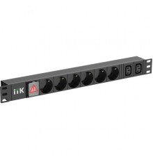 ITK PDU 6 розеток немецкий стандарт + 2 С13 c LED выключателем 1U вход С14 без кабеля алюминиевый профиль