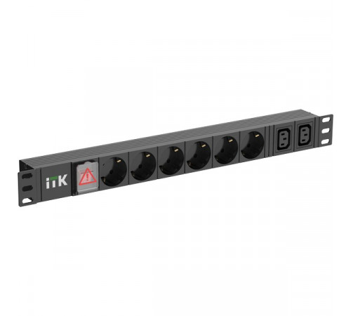 PH12-6D2C133 ITK PDU 6 розеток немецкий стандарт + 2 С13 c LED выключателем 1U вход С14 без кабеля алюминиевый профиль